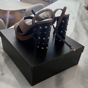 Versace Brown Platform Sandal with Black Studded Heel